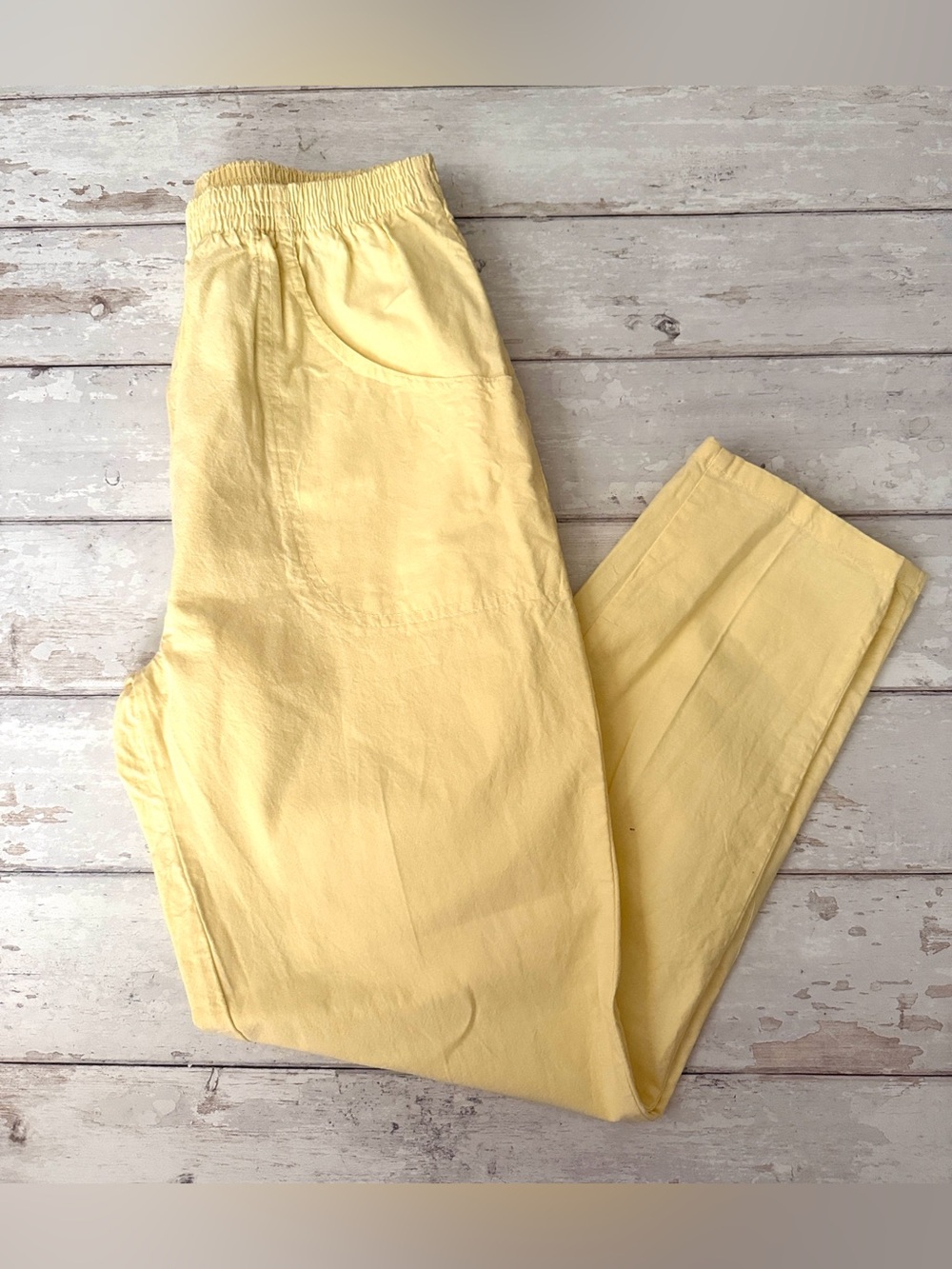 Cascade Blues Size 14 Short Women’s Pastel Yellow Pull On Elastic Waist Pants